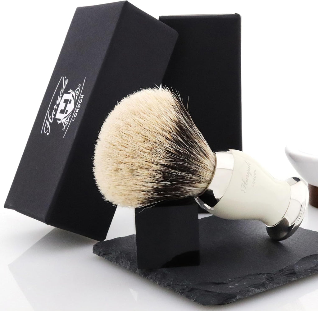 Badger Hair Shaving Brush with Ivory & Metal Colour Base O2460