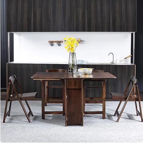 Solid Wood Drop Leaf Folding Dining Table with Drawers and Wheels Z831