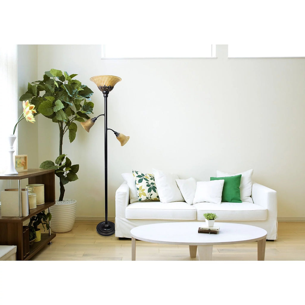3 Light Floor Lamp with Scalloped Glass Shades X43512