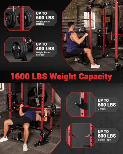 Power Cage with Cable Crossover System, 1600LBS Weight Capacity Squat Rack H261