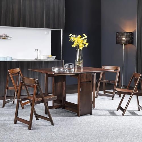 Solid Wood Drop Leaf Folding Dining Table with Drawers and Wheels Z831