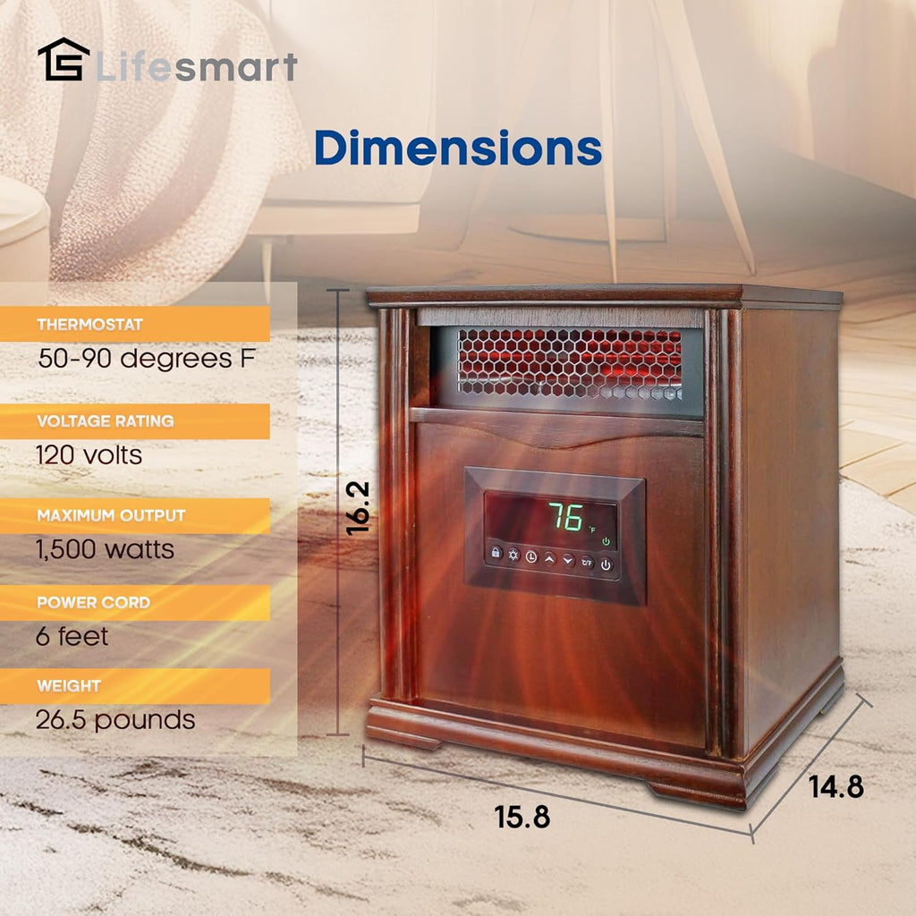 Brown Oak Wood Portable Electric Infrared Quartz Space Heater T6634
