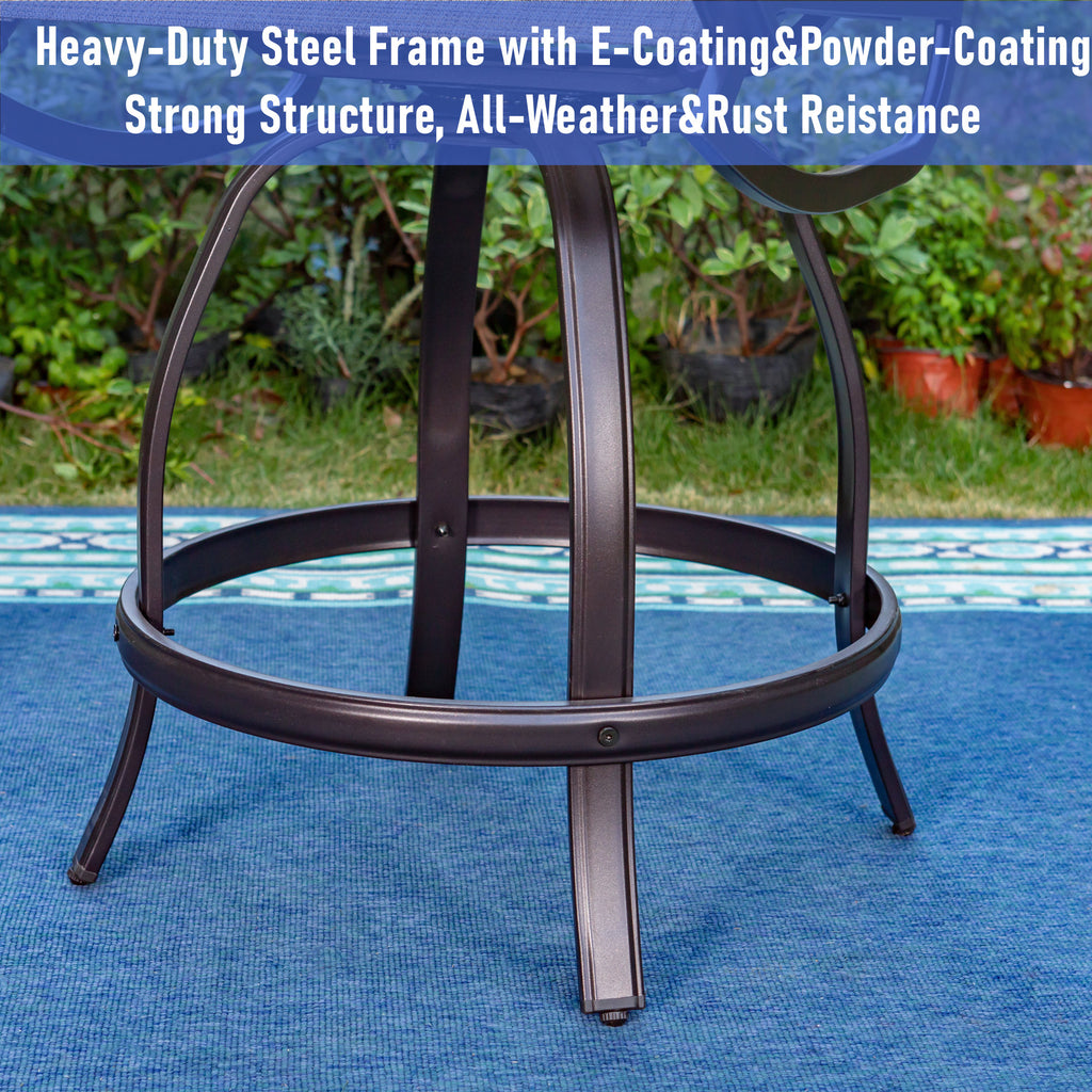 5-Piece Outdoor Bar Stool Set with Rectangle Counter Height Table & Patio Swivel Bar Chairs, Black & Brown X515