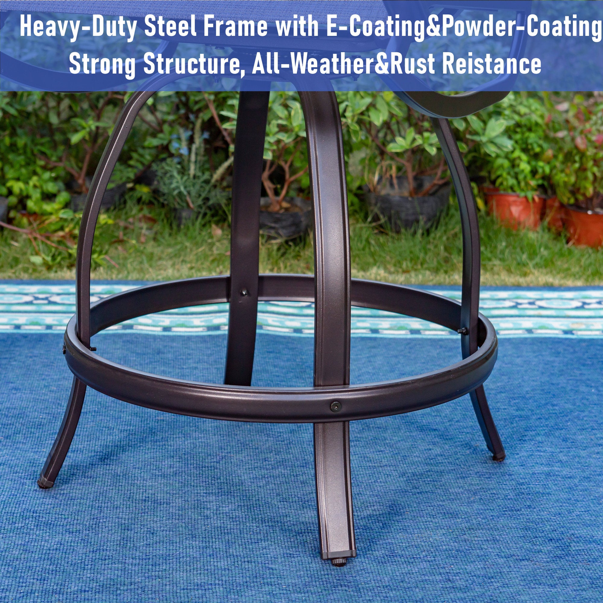5-Piece Outdoor Bar Stool Set with Rectangle Counter Height Table & Patio Swivel Bar Chairs, Black & Brown X515