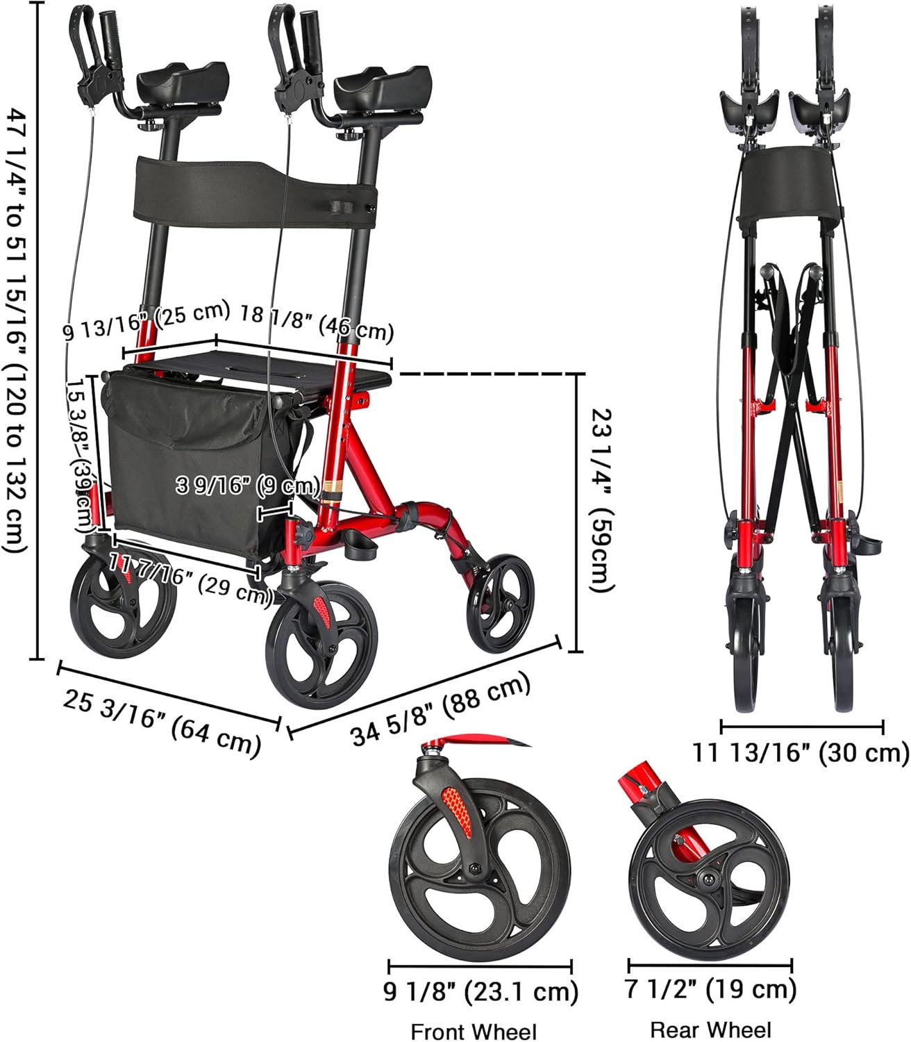 Upright Rollator Walker with Seat 4 Wheels 300 Lbs Z1325
