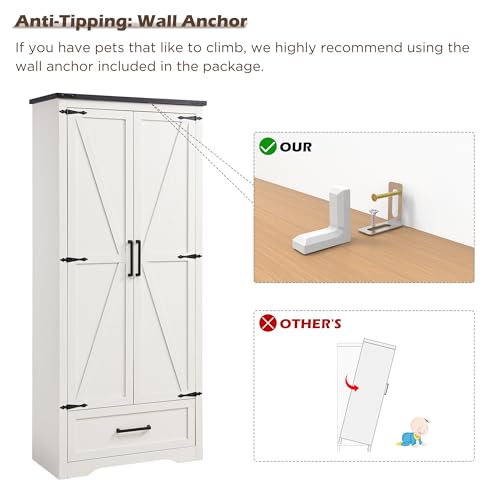 White 72" Tall Wood Rustic Storage Cabinet with Adjustable Shelves and Drawer T958742