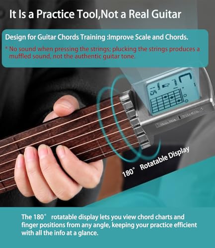 Portable Guitar Chord Practice Tool with Rotatable Chords Chart Screen P200
