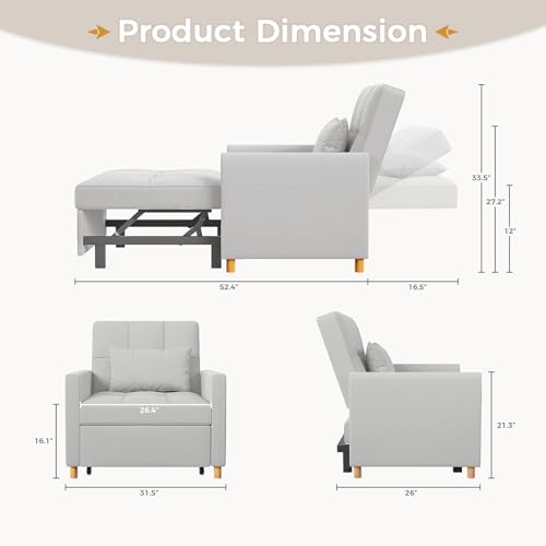 Light Grey 3-in-1 Convertible Sofa Bed with Throw Pillow B27929