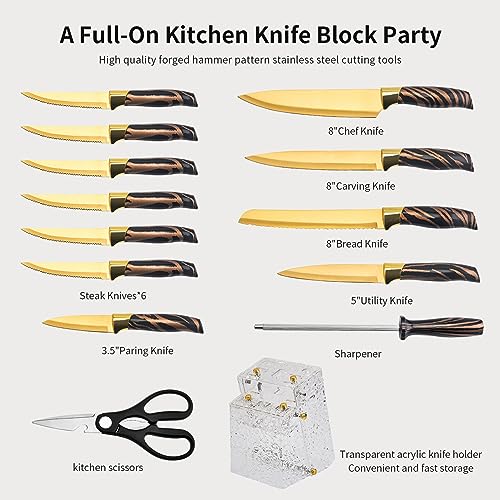 14Pcs Stainless Steel Knife Set with Acrylic Block E531
