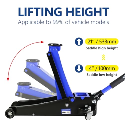 3 Ton Low Profile Hydraulic Steel Floor Jack with Dual Pump Pistons, 6000 lbs Capacity, Lifting Range 3.3"-18.5" Y1988