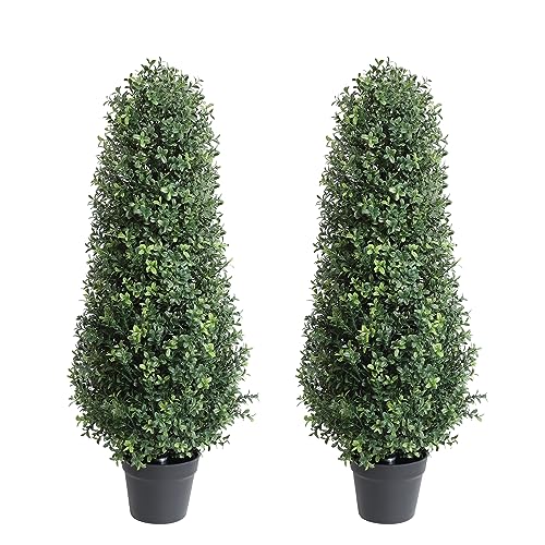3ft Artificial Topiary Boxwood Tree UV Resistant Faux Shrub 2 Packs with Black Pot U508633