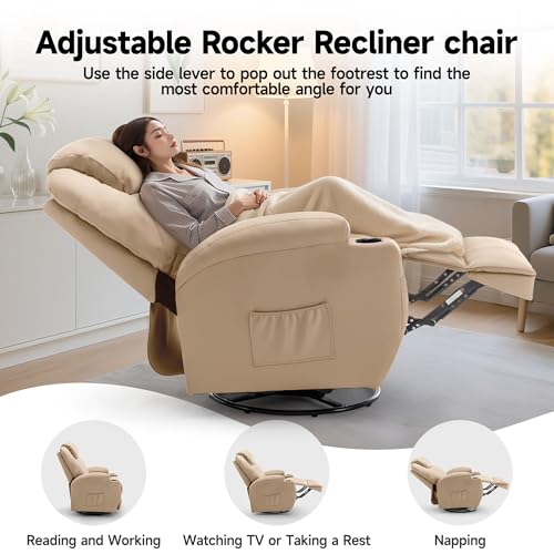 Recliner Chair with Massage and Heat, 360° Swivel, Remote Control and Cup Holder O122458