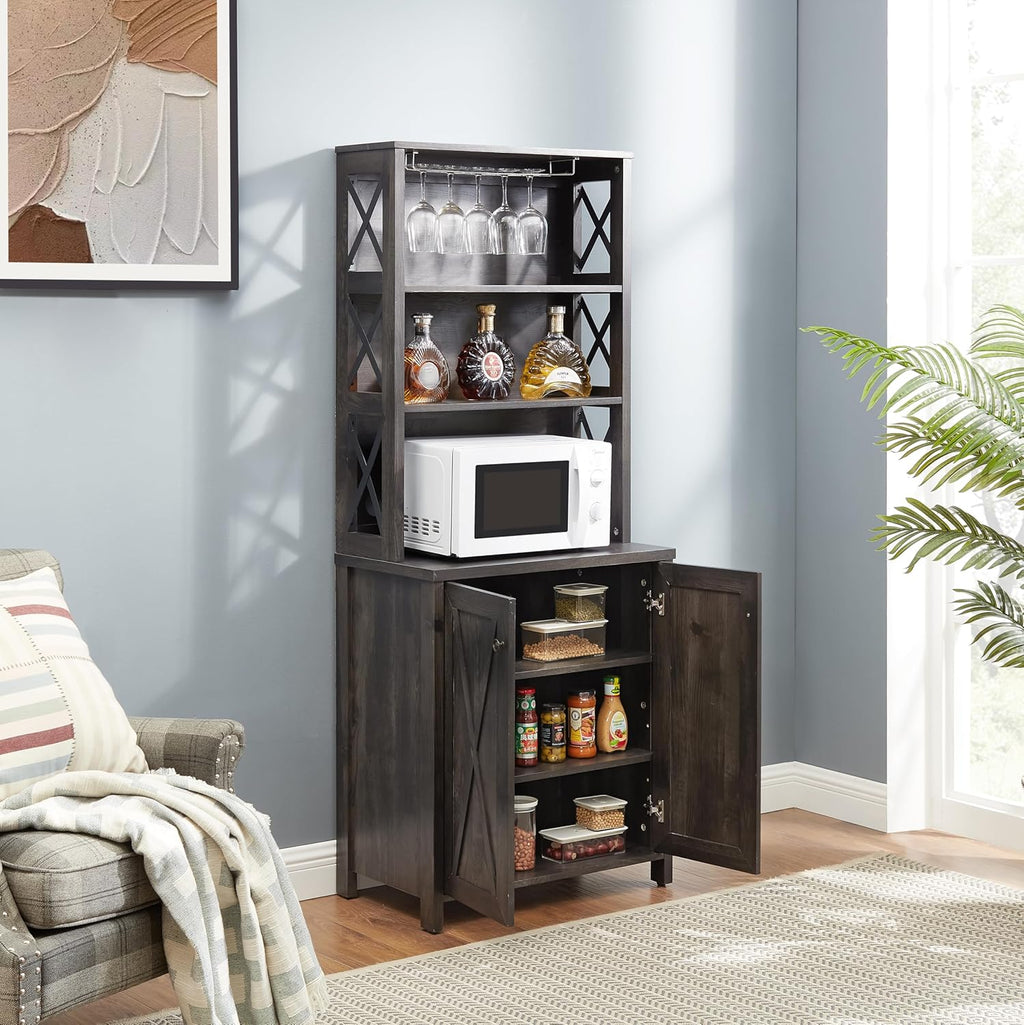Charcoal Gray Coffee Bar Cabinet with Microwave Stand K48557
