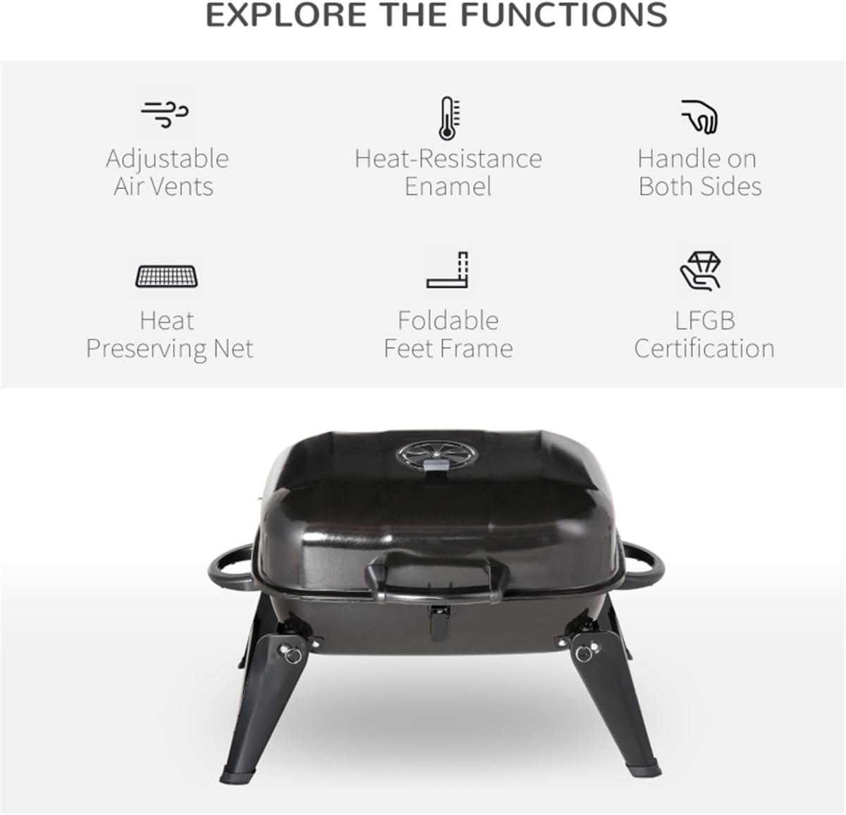 Charcoal BBQ Grill Portable Folding Tabletop Grill Black X34642