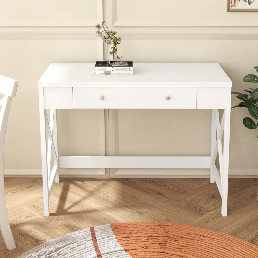 White Work Study Desk with Storage Drawer K200470