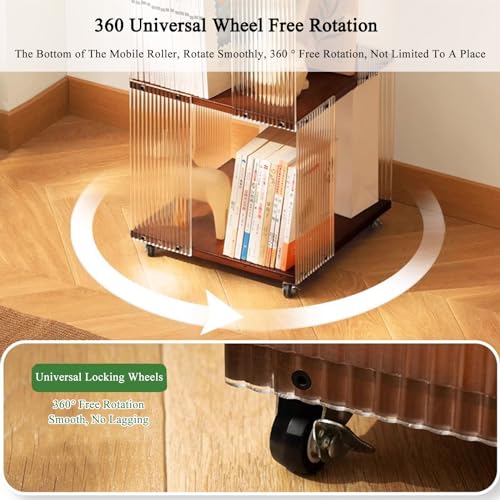 Brown Bamboo 360° Rotating Rolling Bookcase with Wheels X7787