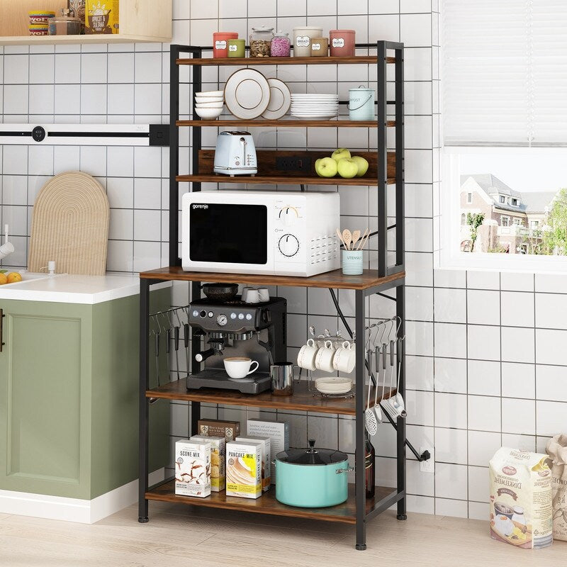 6 Layers Kitchen Baker's Rack with 10 S Hooks and Outlets R3869