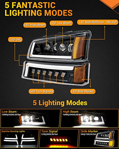 LED Headlights Assembly with DRL Turn Signal Hi/Low Sealed Beam M986496