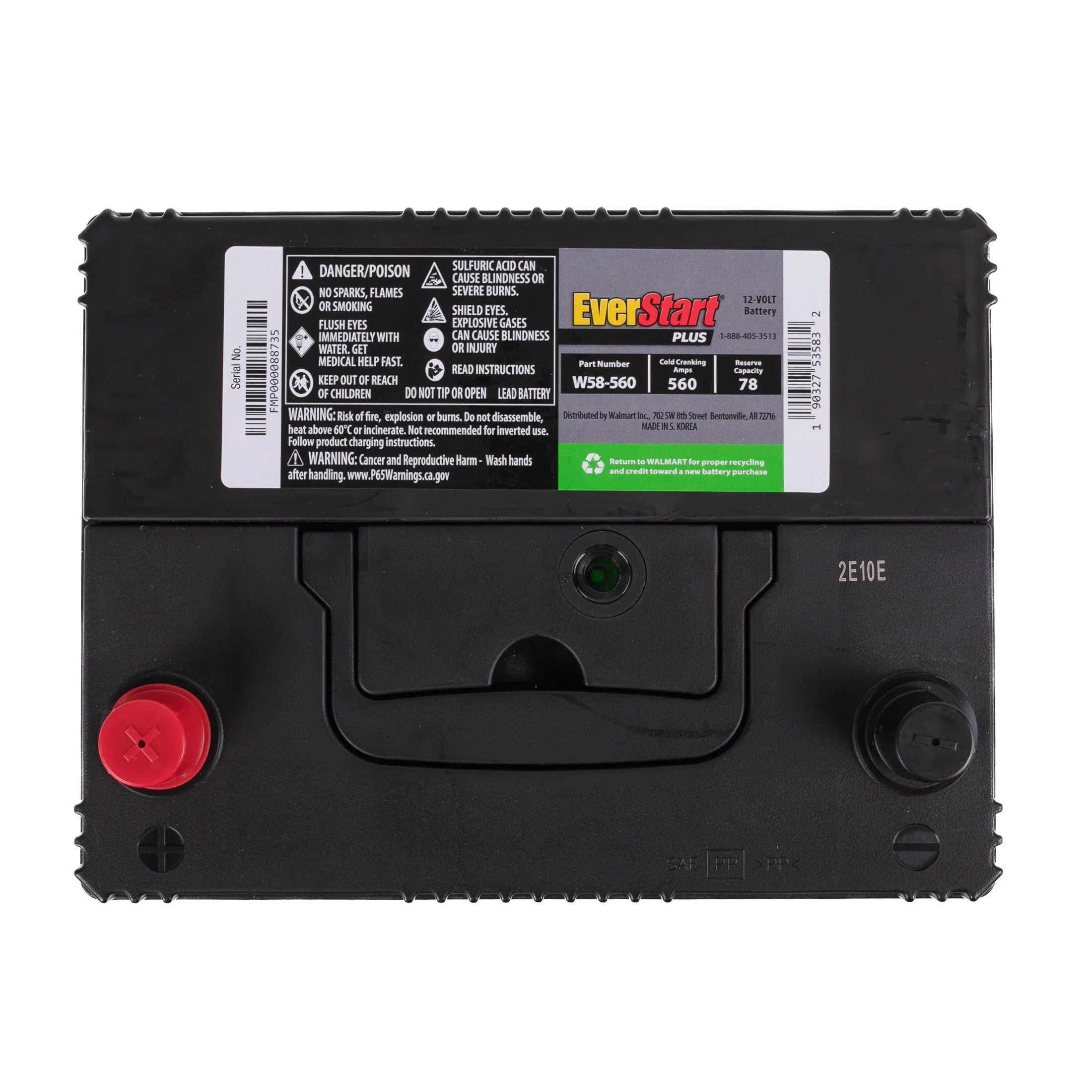 Lead Acid Automotive Battery, Group Size 58 - 12 Volt 560 CCA 78 RC E867494