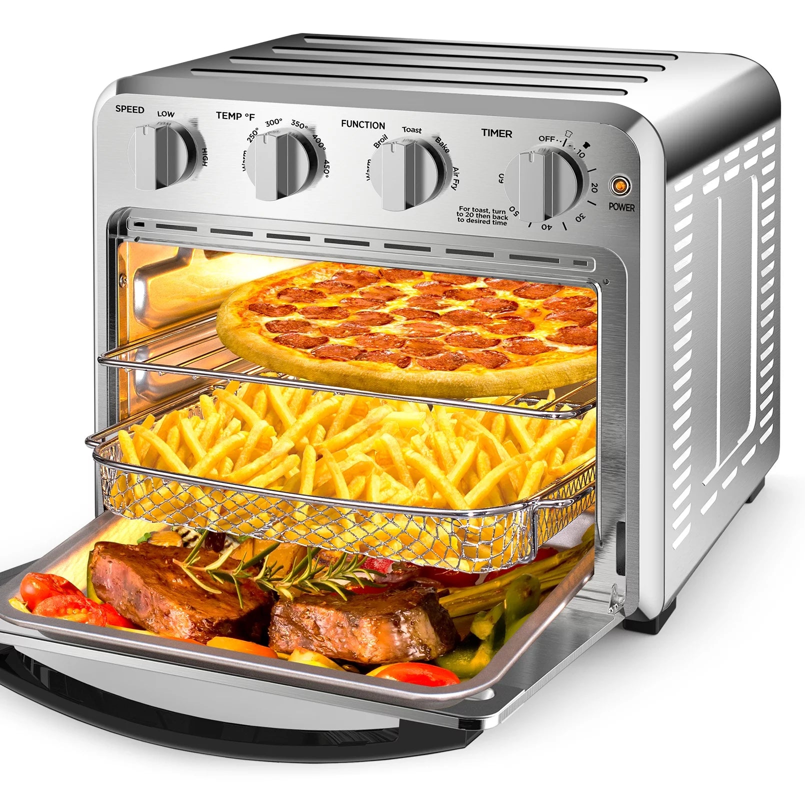 16QT Air Fryer Oven, 4 Slice Toaster Convection Air Fryer, Silver X119