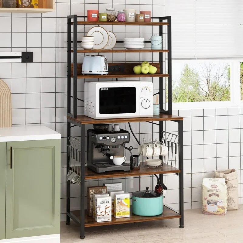 6 Layers Kitchen Baker's Rack with 10 S Hooks and Outlets R3869