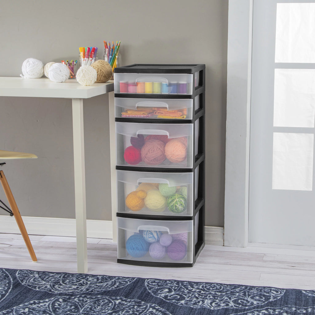 Black Plastic 5-Drawer Tower V308