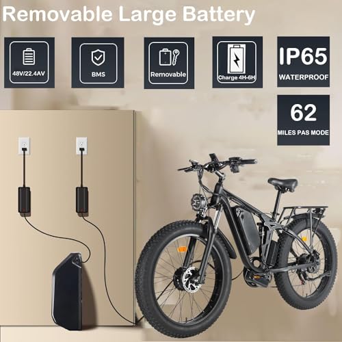 Dual Motors 2000W 35MPH Electric Mountain Bicycle with 48V 22.4AH Removable Battery, 7 Speed 26" Fat Tire Full Suspension Hydraulic Disc Brake Q350