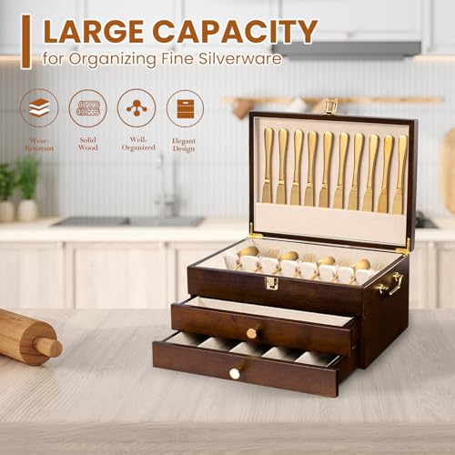 Walnut Wooden 2-Layer Silverware Storage Box Q79377