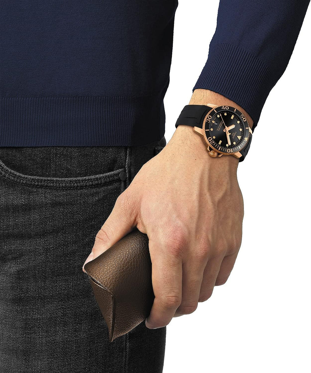 316L stainless steel case with rose gold PVD coating Automatic watch, Black, Rubber D799