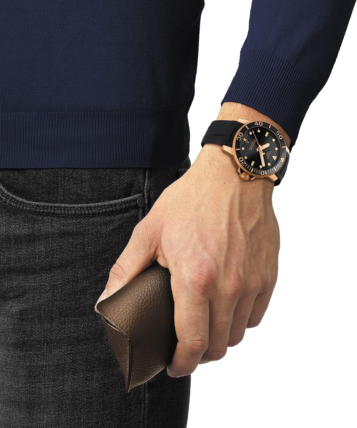 316L stainless steel case with rose gold PVD coating Automatic watch, Black, Rubber D799