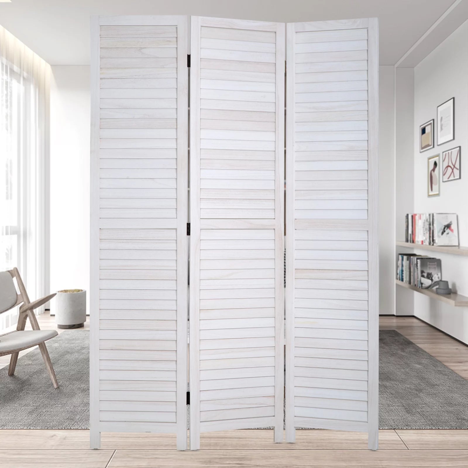 White 3 Panel Wood Room Divider D417
