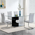 5 Piece Glass Dining Table Set with 4 PU Leather Chairs W43048