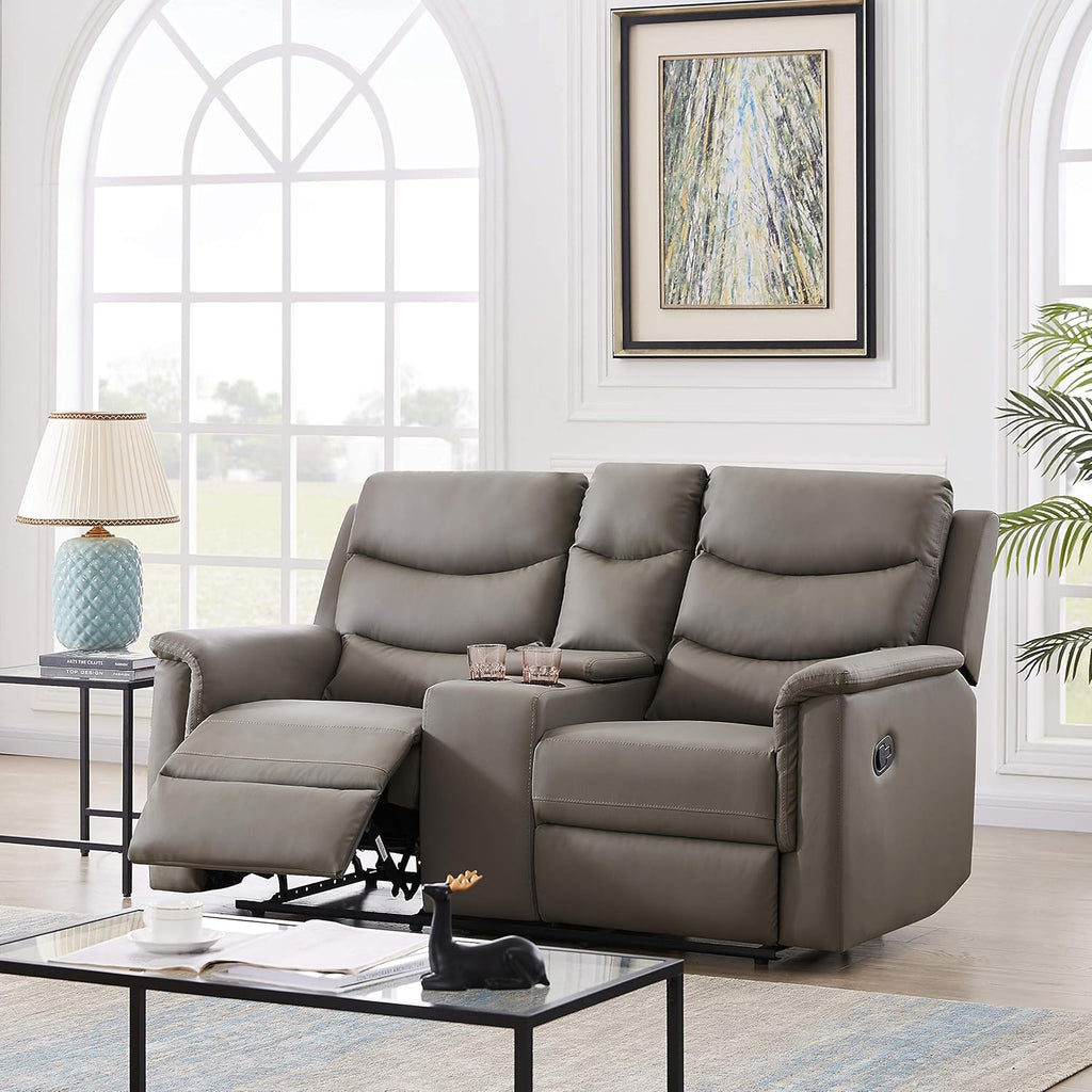 Grey Manual Double Reclining Loveseat Sofa with Storage Console J22193