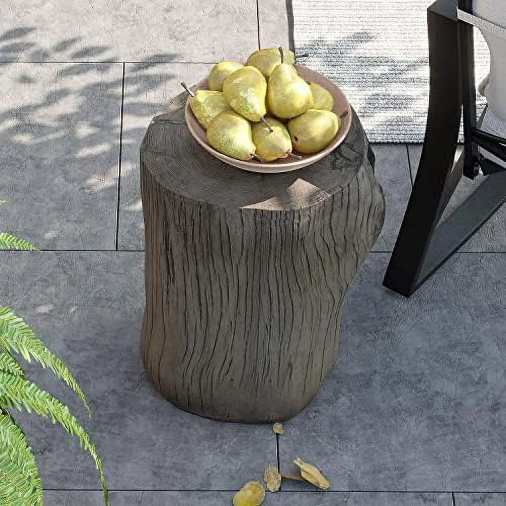 Rustic Stump Side Table Chocolate Brown Wood-Look End Table Stool Z965