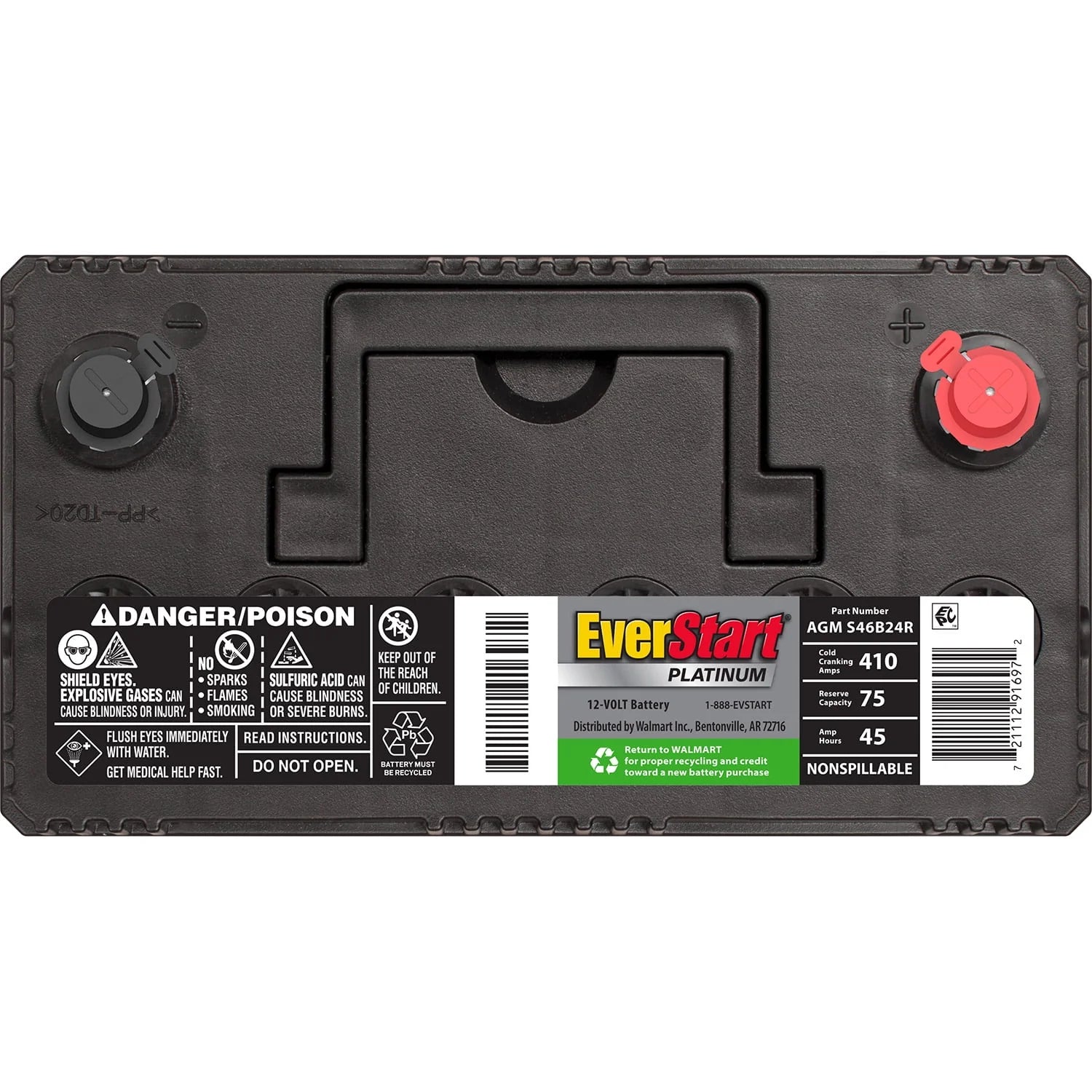 Automotive Battery, Group Size S46B24R 12 Volt, 410 CCA A254332