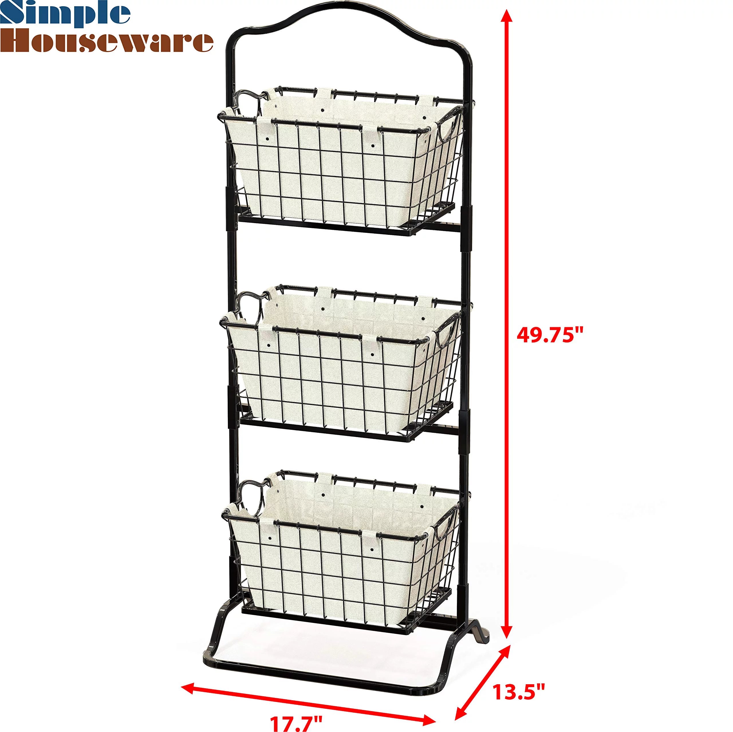 3-Tier Rigid Wire Market Fruit Basket Stand, Black D21317