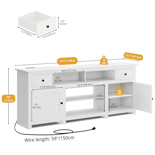 White Farmhouse TV Stand with Power Outlet H965