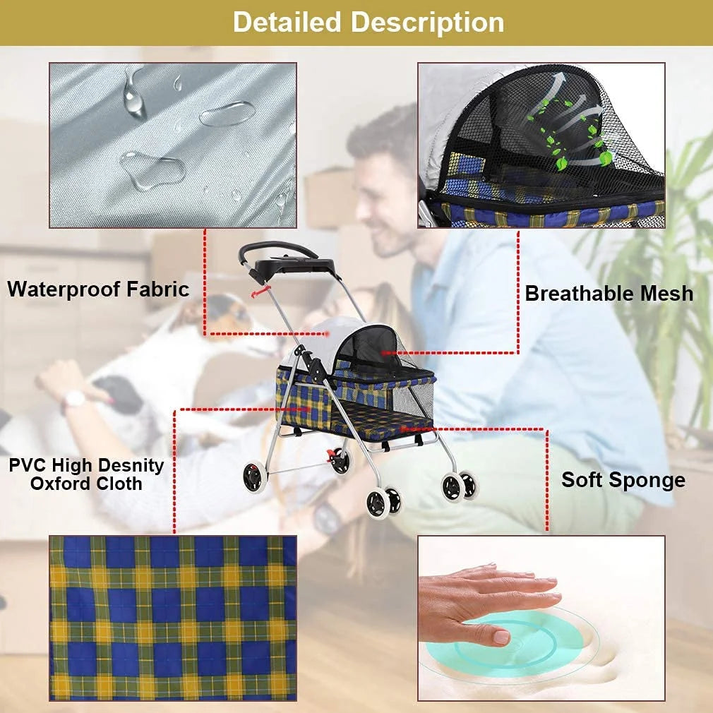 Yellow Plaid Pet Stroller F491
