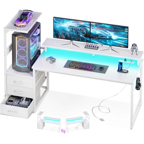 Carbon Fiber Black Gaming Desk with USB Charging Ports & LED Light Q492