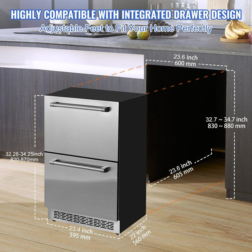 24 inch Undercounter Refrigerator, 2 Drawer, 4.87 Cu.ft. Capacity, silver J866