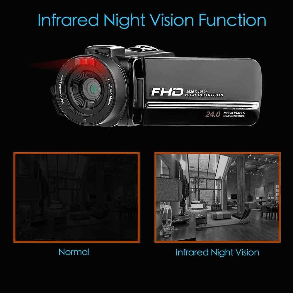 FHD 1080P 30FPS 24MP 16X Digital Zoom 3 Inch Touch Screen Video Camera with Remote Control and Tripod U64394