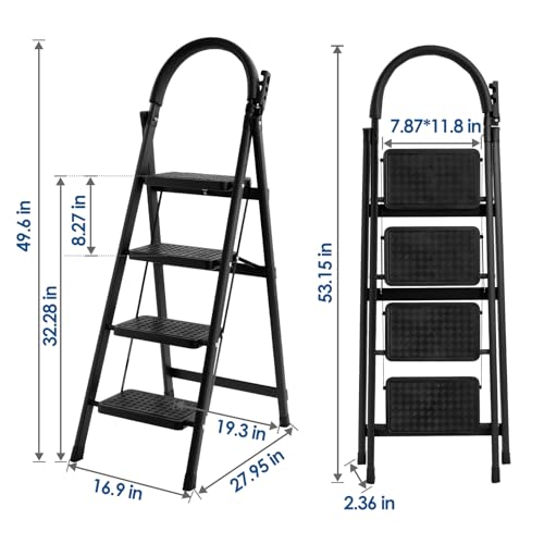 Black 3 Step Folding Step Stool with Handrails R6625