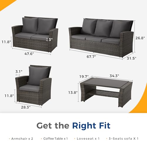 Gray Rattan Wicker 4 Piece Outdoor Patio Furniture Set with Cushion C3823
