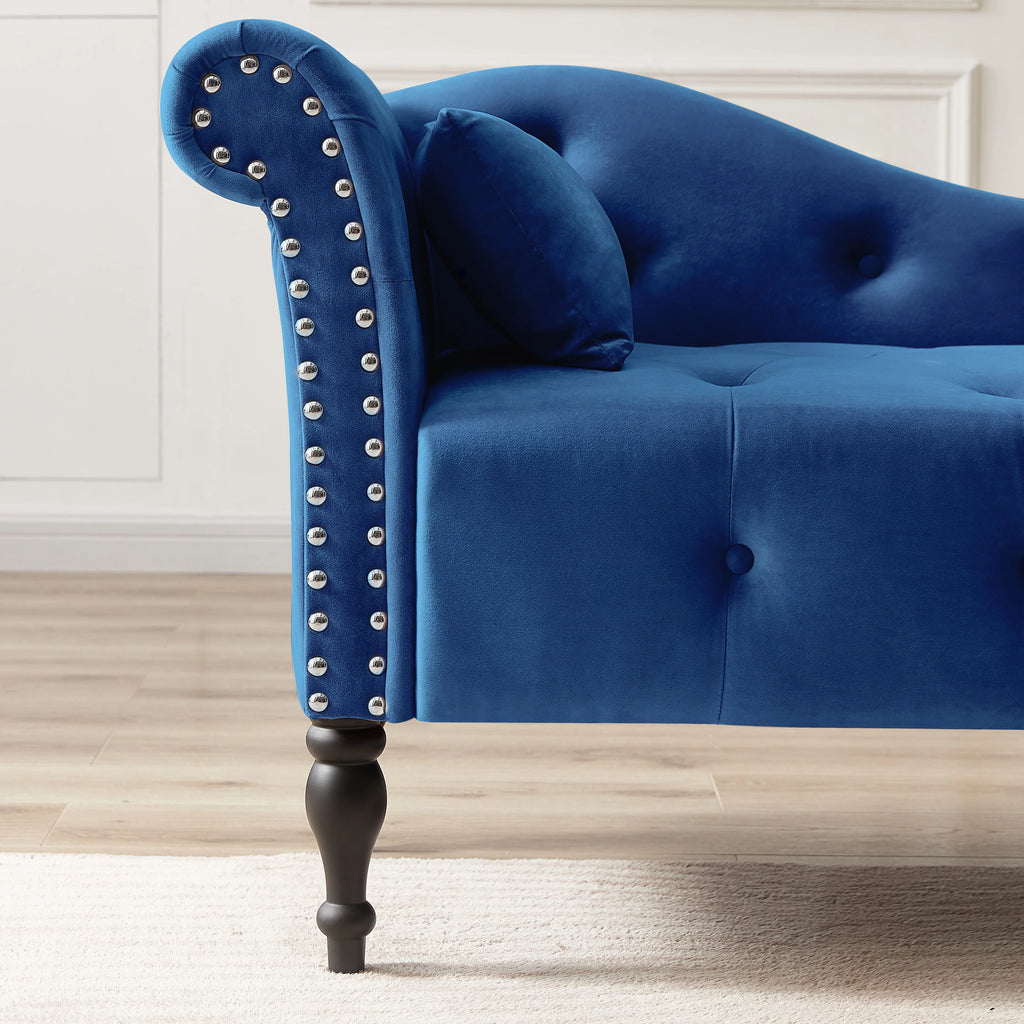 Blue Button Tufted Lounge Chaise with Accent Pillow B3147