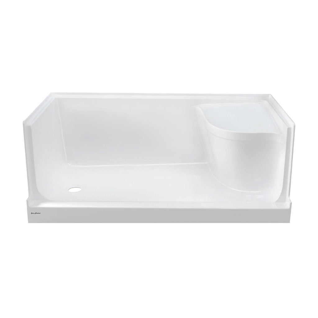 Gray Single Threshold Shower Base with Left Hand Drain and Integral Right Hand Seat R506743