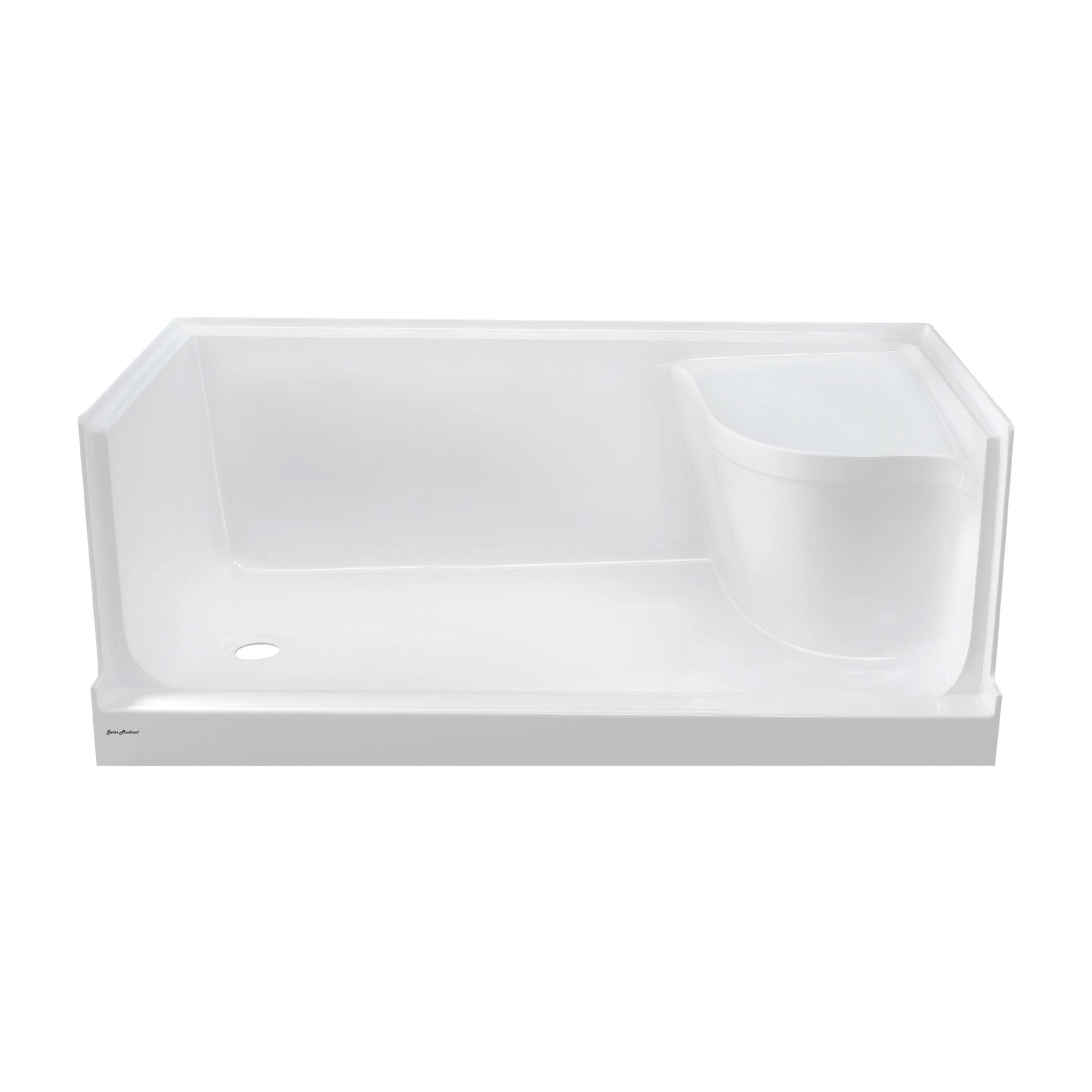 Gray Single Threshold Shower Base with Left Hand Drain and Integral Right Hand Seat R506743