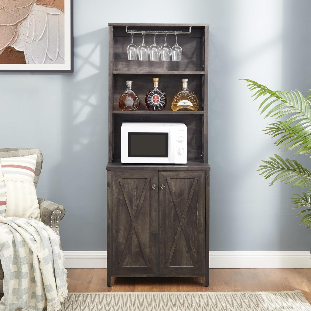 Charcoal Gray Coffee Bar Cabinet with Microwave Stand K48557