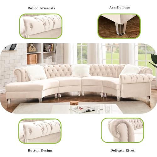 Cream Velvet Semi Circular Sofa Sectional D206720