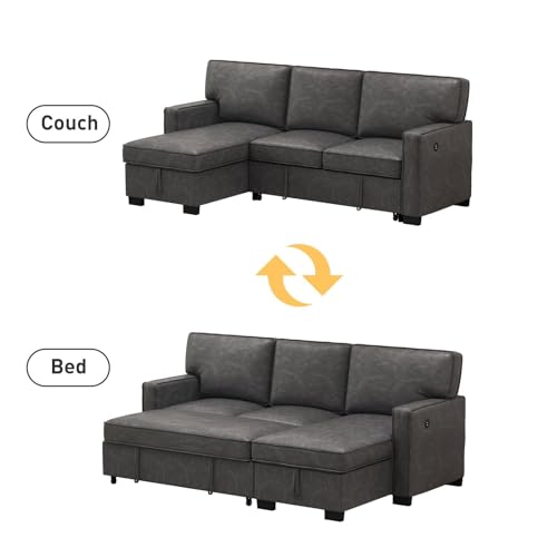 Grey Chenille L-Shaped Sleeper Sofa with Storage B20374