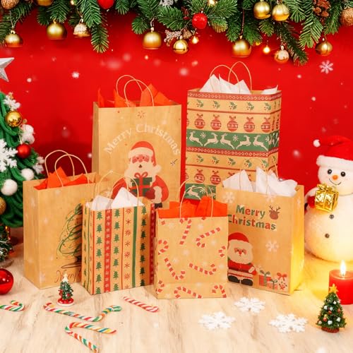 24pcs Assorted Sizes Christmas Gift Bags with Tissue Paper U94026